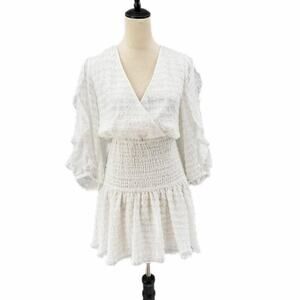 Stevie May NWT Sanctuary 3/4 Sleeve Shirred Waist White V-neck Chic Mini Dress